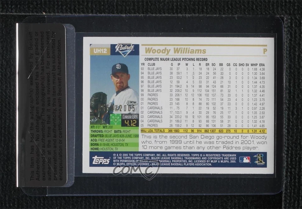 Actualización BAS 2005 Topps Gold/2005 Woody Williams #UH12 Sello de Autenticidad Automático Foto 2 de 2