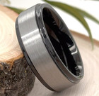 Silver Brushed finish & Black Tungsten Ring 8mm Men's Comfort Fit Engraved Band — photo 1