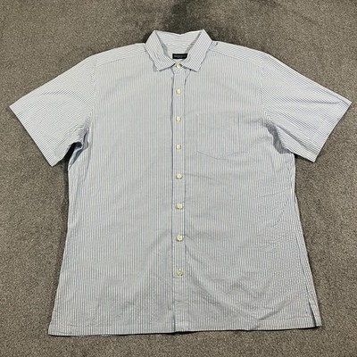 Proper Cloth Portuguese Seersucker Short Sleeve Shirt Mens XL Blue Stripe