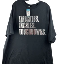 Black Gilden Tee Shirt In Silver Print Tailgates. Tackles.  Touchdowns. Size 3XL