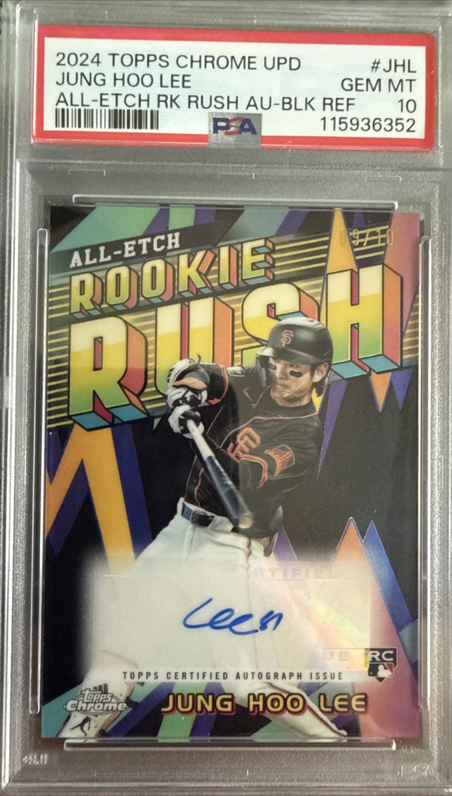 2024 Topps Chrome Jung Hoo Lee All-Etch Rookie Auto Black Refractor #/10 PSA 10