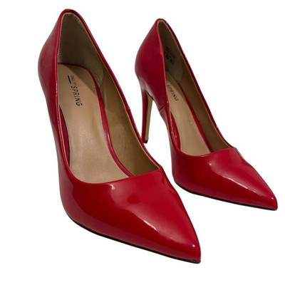 Call It Spring Women s Red Patent Pointed Toe Pumps, Vegan Leather Heels, Size 8