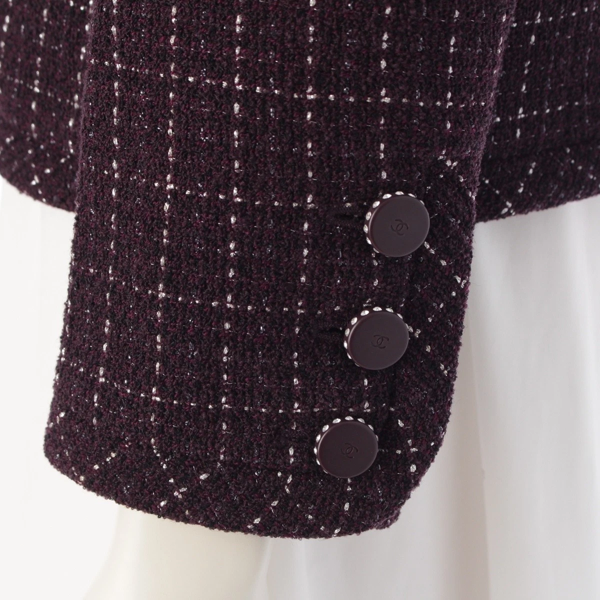 Giacca CHANEL 02P lana x nylon COCO Mark bottoni tweed senza colore P19186 viola 42