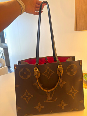 Louis Vuitton OnTheGo GM Monogram Reverse Tote Brown Tan Red Lining Strap