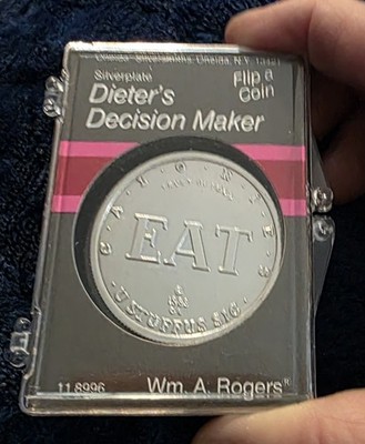 Vtg Rogers Silverplate Coin Decision Maker Eat/ Diet Collectible Gifts 1.50'' NOS