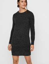 VERO MODA Women's Full Sleeve Relaxed Sweater Dress, Grey, UK M