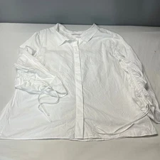 Zara Trafaluc Collection White Ruched Button Down Shirt Women's XL Long Sleeve