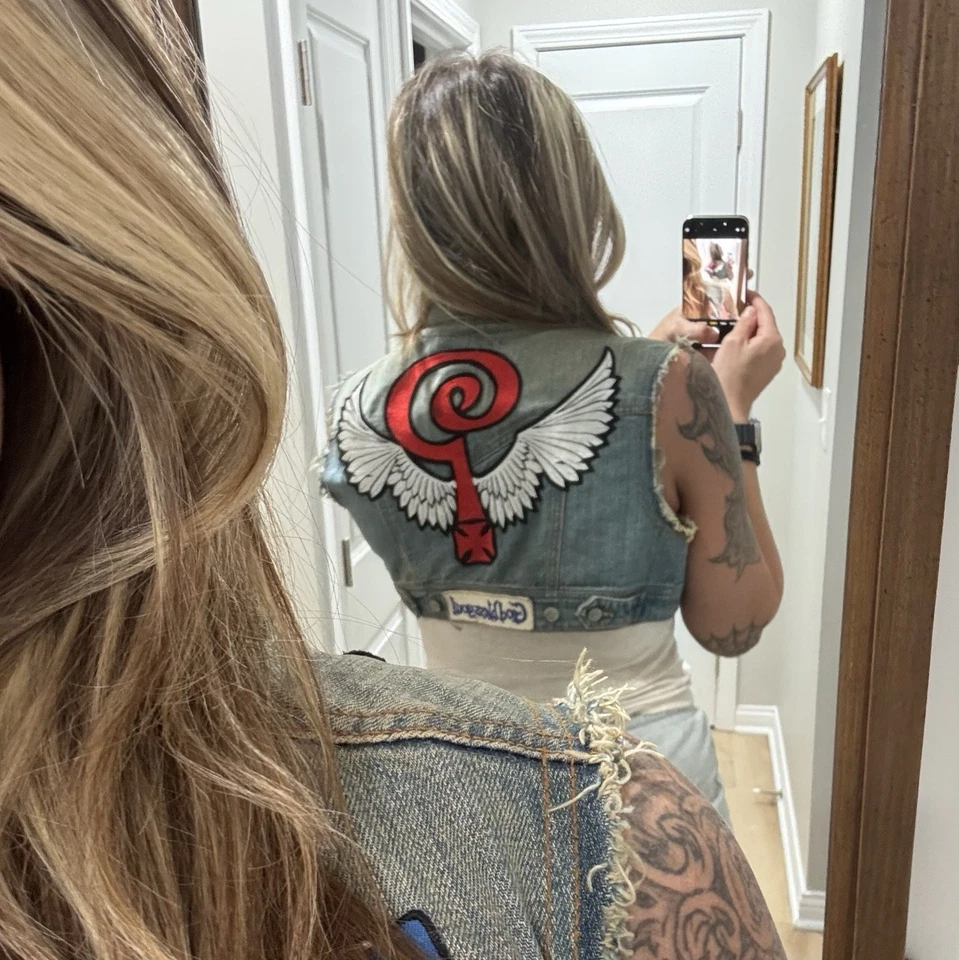 Chaleco Denim Vintage Indian Larry Talla Pequeña/Mediana Motociclista Harley Davidson Foto 2 de 4