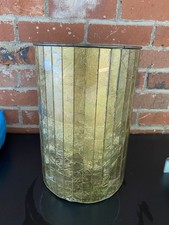 "CESTA DE BASURA VINTAGE ORO ESPEJADO HOLLYWOOD REGENCY MCM CUBO DE BASURA 8"" DIÁMETRO 12" HT