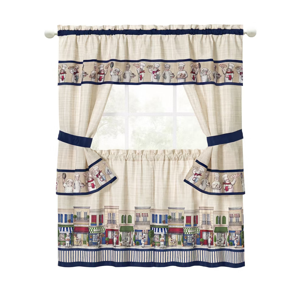 Kate Aurora Bon Appetite French Chef 5 Piece Rod Pocket Cafe Kitchen 4090₽