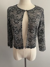 Candalite Women  s Lace Bolero Shrug Black Silver Floral Open Front 3/4 Sleeve S