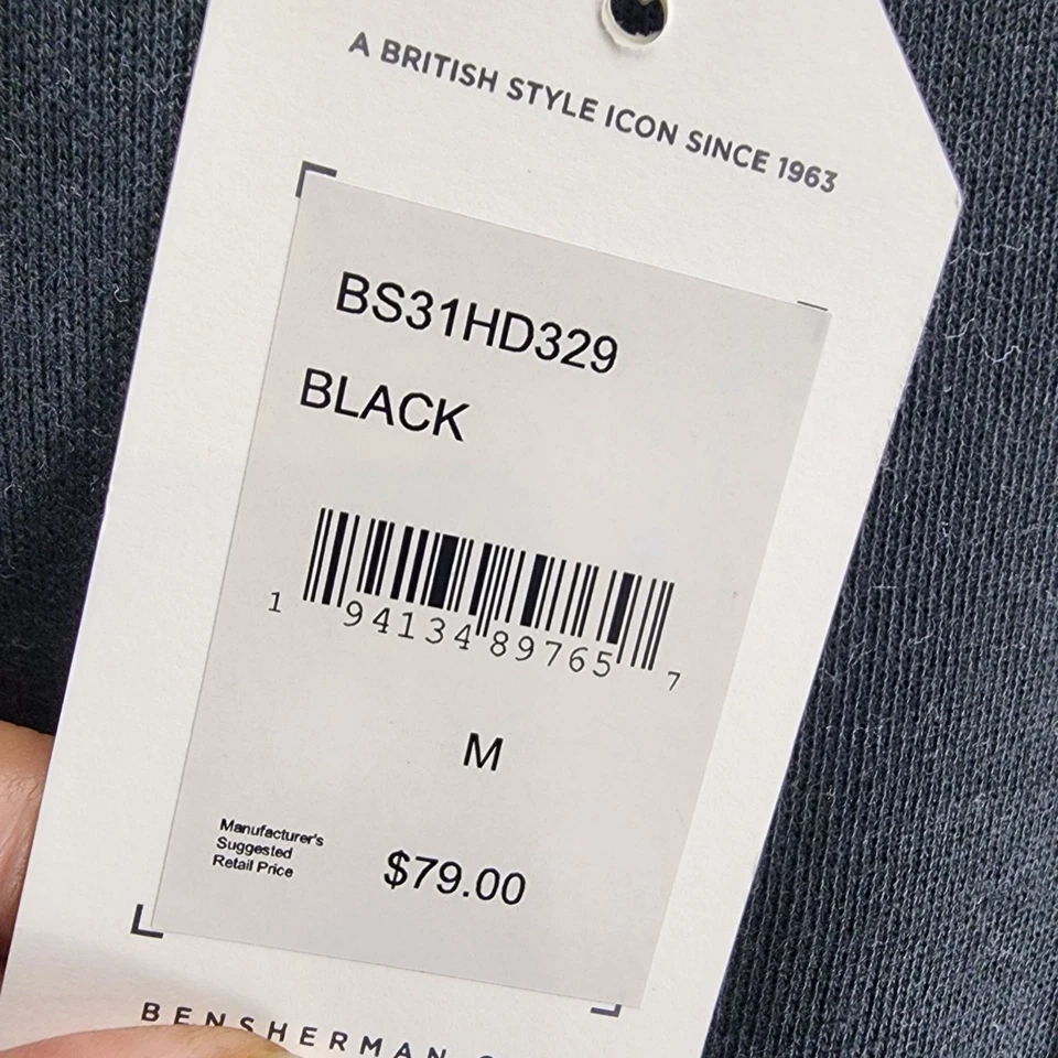 Camisa Ben Sherman Para Hombres Mediana Negra Manga Larga Pullover Sudadera con Capucha *NUEVA CON ETIQUETAS* Foto 2 de 4