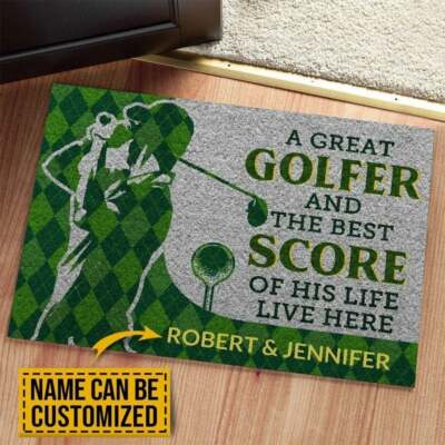 Custom Name A Great Golfer Live Here Welcome Doormat Golfer Life Couple Gift