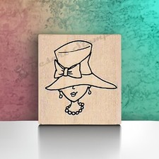 Mounted Rubber Stamp, Lady in Big Red Hat, Hat Lady, Woman in Hat, Hat, Lady
