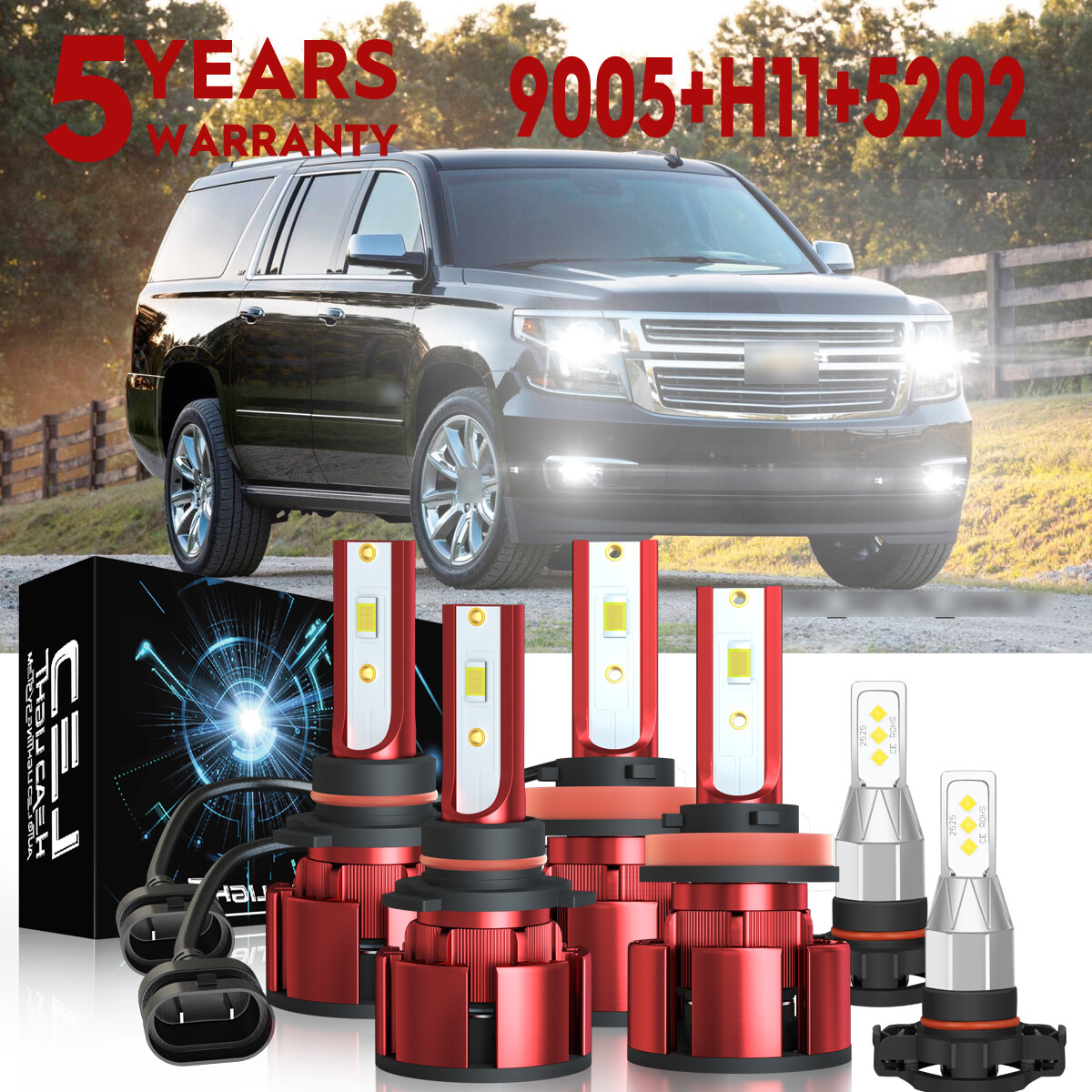 For Chevy Tahoe LTZ Sport Utility 5.3L 2007-14 LED Headlight Fog Light Bulbs Kit