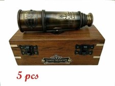 Antique Brass Telescope With Wooden Box Pirate Nautical Spyglass lot of 5 unit