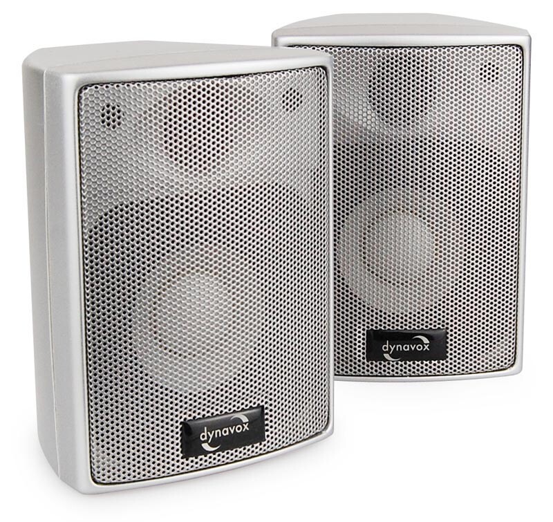 Dynavox AS-301 Satellietluidsprekers, paar, voor thuisbioscoop of kantoor, compacte surround-box, wandmontage, zilver