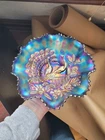 Pretty Electric Blue Northwood Carnival Glass Peacocks on the Fence Bowl!!!
