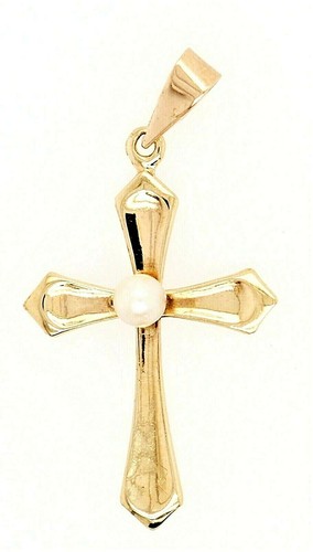 Pearl & 9ct Yellow Gold Cross Pendant Fine Religious Jewellery - Picture 2 of 10