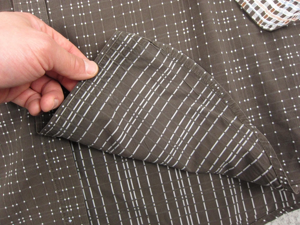 Camisa Tasso Elba Adulto Grande Marrón Blanco Puño Abatible Botones Lunares Para Hombres Foto 4 de 4