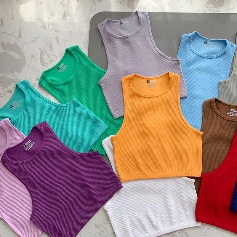Women Basic Sleeveless Vest Crop Tank Top Casual Crew Neck Binding Undershirt