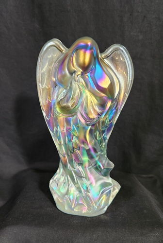 VINTAGE FENTON IRIDESCENT CLEAR GLASS ANGEL **RARE** CORALINE, SIGNED 7"H