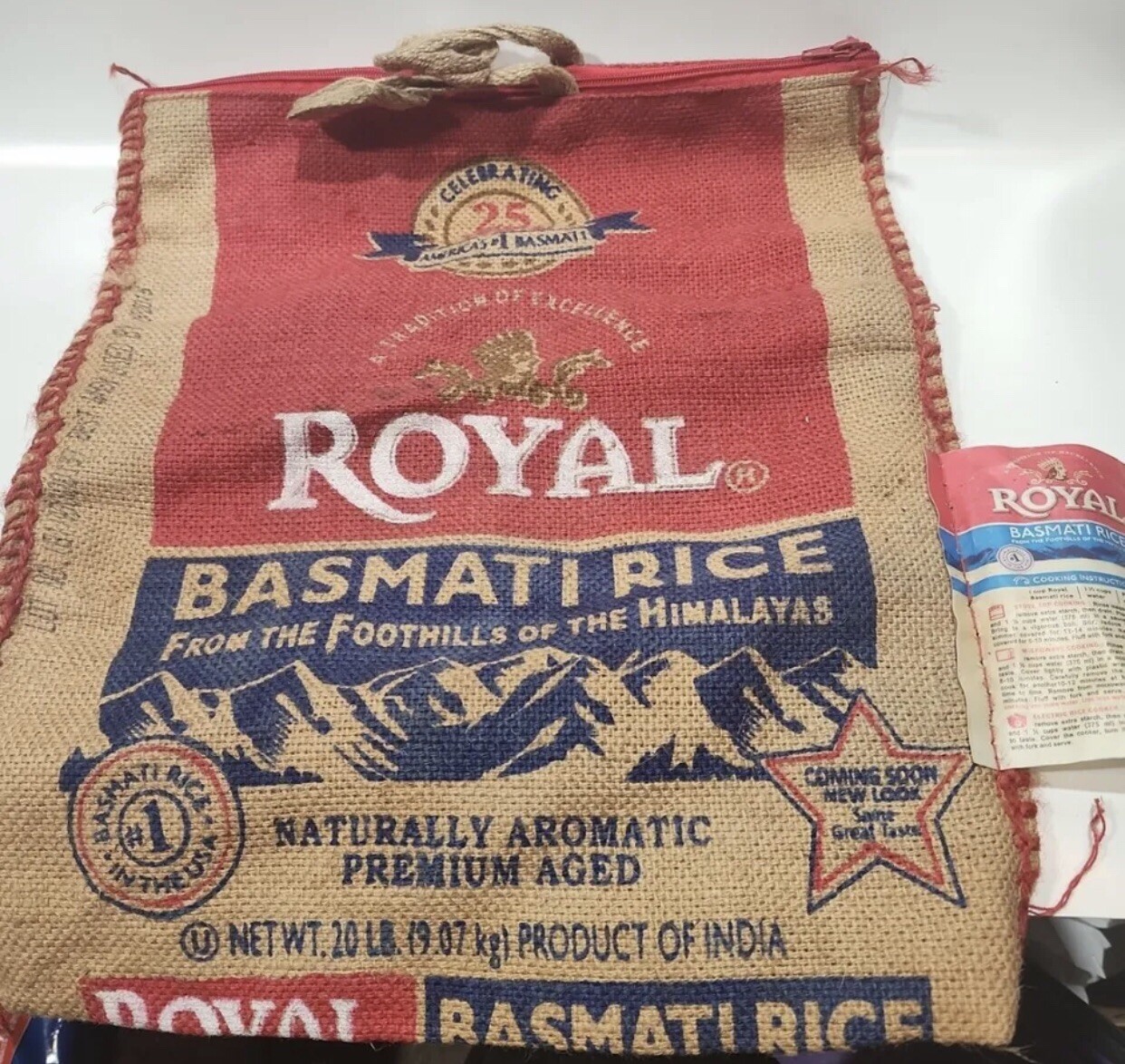 20 lb Royal Basmati Rice Empty Tote Bag Zip Shut Handles Heavy Duty Woven Burlap eBay