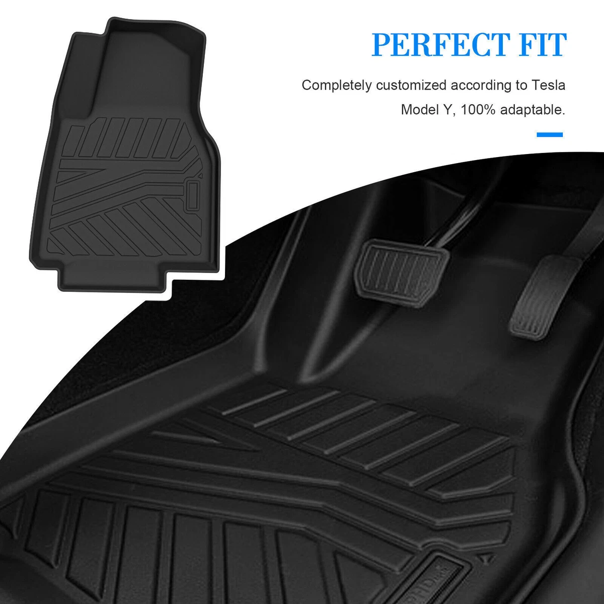 3 Piece TPE Mat Heavy Duty Custom Fit Tesla Model Y Black Floor