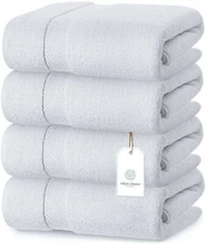 Bath Towels - 100 % Cotton Hotel Spa  27x54 4-Pack  White Super Absorb 700GSM
