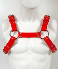 Shiny Red Bulldog Chest Men's Harness Thick Vegan Leather USA Made Pride