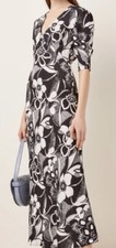 Rixo Zadie Floral Print Dress Black & White Crepe Stretch Bnwt UK 10 Rrp £265