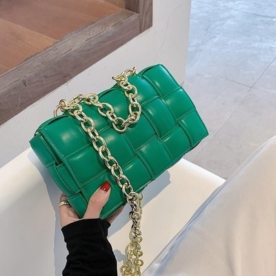 Womens Padded Cassette Bag Crossbody Shoulder Purse Woven Clutch Pouch Green