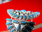 STERLING SIGNED TURQUOISE BRACELET VINTAGE TJB MARK TRI PANEL KINGMAN HAND MADE — photo 4