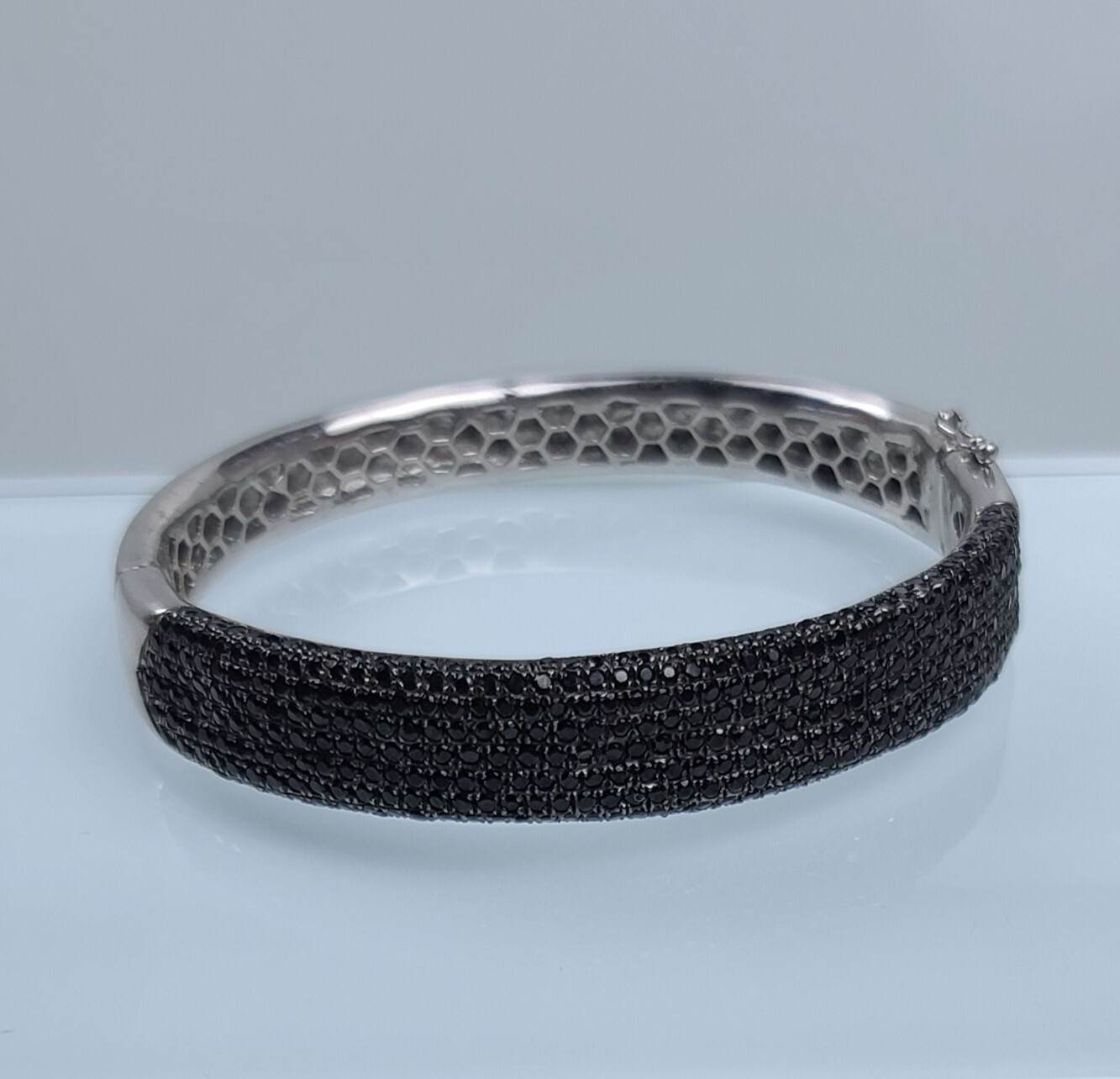 Sterling 925 Solid Silver Black Iced Hinged 7.25"… - image 9