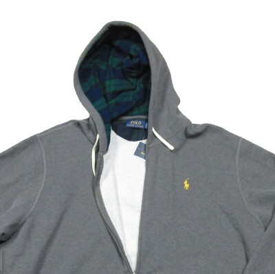 Polo Ralph Lauren Men's Grey Plaid Lined Contrast Hood Gold Pony