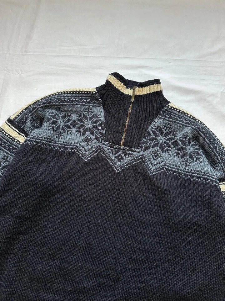 Vintage Dale of Norway Holmenkollen Quarter-zip Dark Blue Wool Sweater Xl size - Image 3 of 4