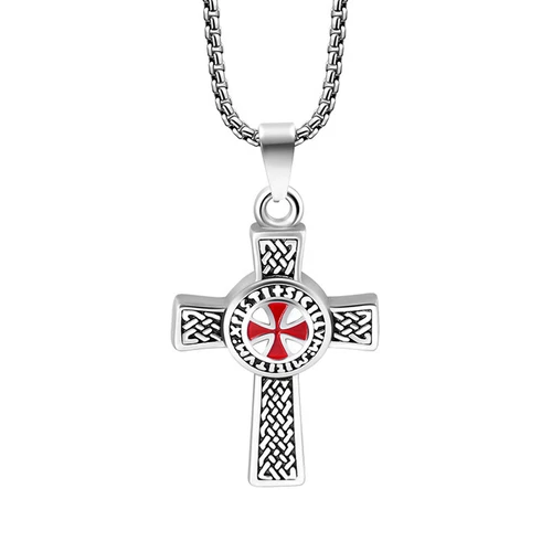 Flongo Men Stainless Steel Knight Templar Cross Chain Necklace Celtic Irish Knot