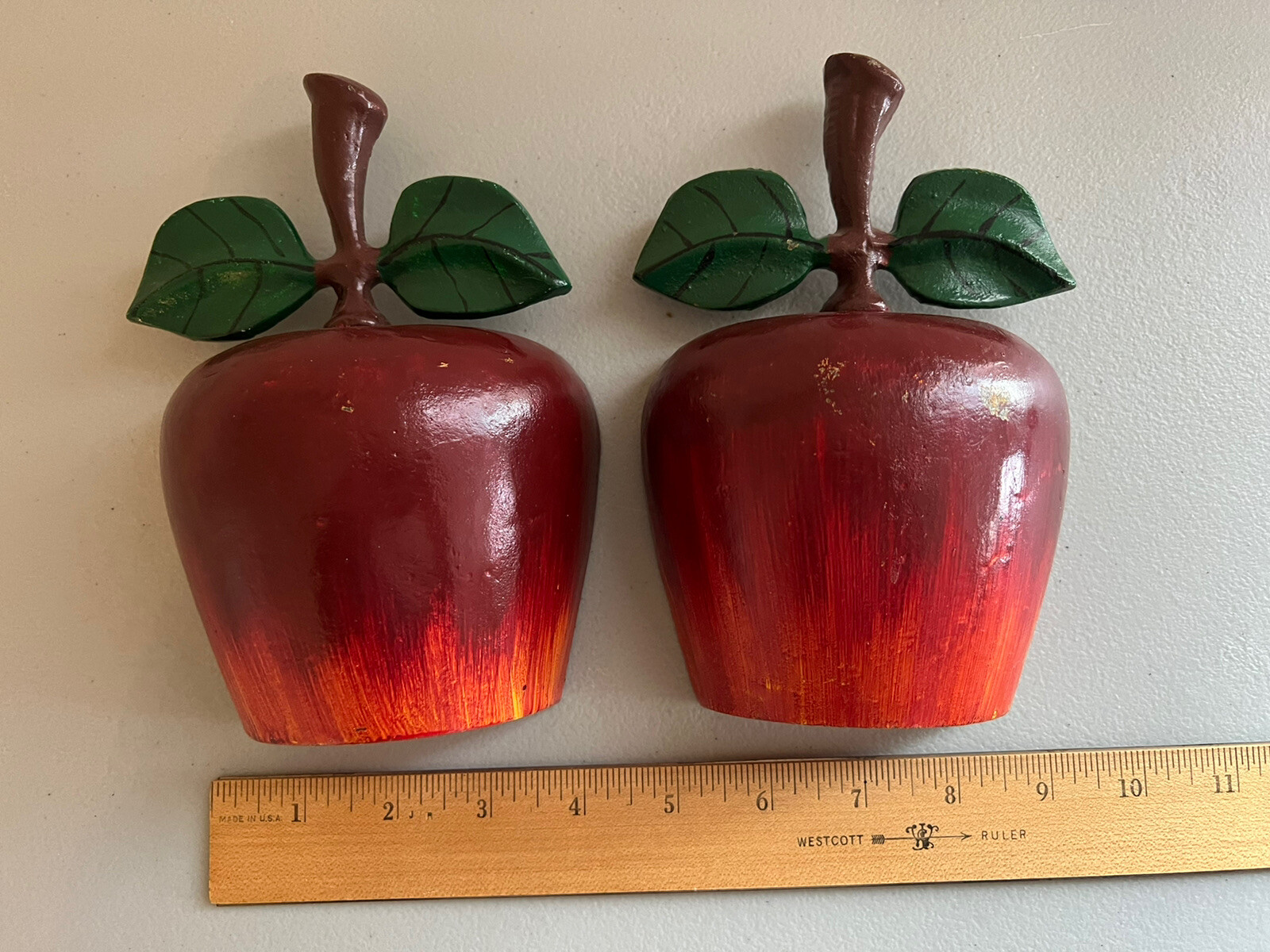 Set of 2 Vintage Heavy Cast Iron Hand Painted Red Delicious Apple ...