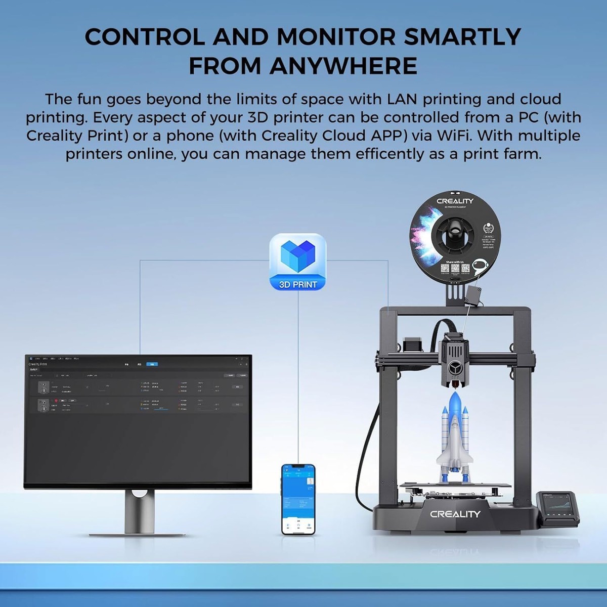 Produktbild von Creality Ender 3 V3 KE 3D-Drucker – 500 Mm/s, Auto-Nivellierung, Sprite Direct Extruder, LAN & Cloud, 220x220x240 Mm