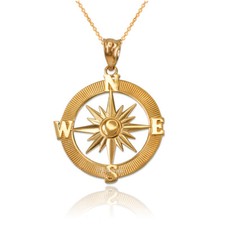 14K Yellow Gold Compass Pendant Necklace