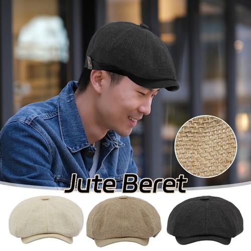 Mens Hollow Mesh Jute Breathable Beret Peaked Cap Newsboy Hat Octagonal Hat eBay