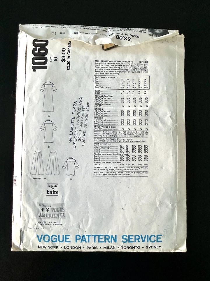 Vogue Americana Designer Pattern 1060 Anne Klein Size 10 Dress Top Pants Cut - Image 2 of 4