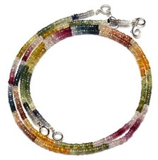 Natural Gem Multi Color Sapphire Faceted 3.5MM Size Heishi Rondelle Beads 16"