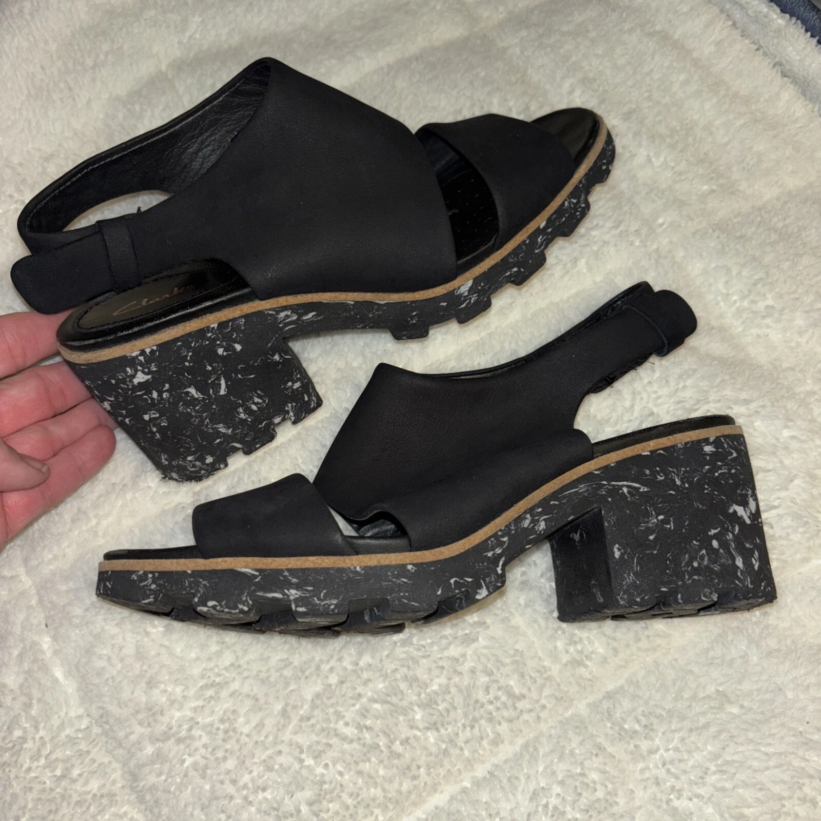 Sandali CLARKS 7 M Rene Siena neri nabuk marmorizzati tacco slingback 37 5 EU