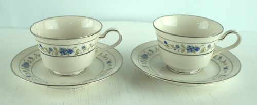 2 Pretty Vintage Blue Floral Cups and Saucers Fine China Noritake Norma - Picture 3 of 4
