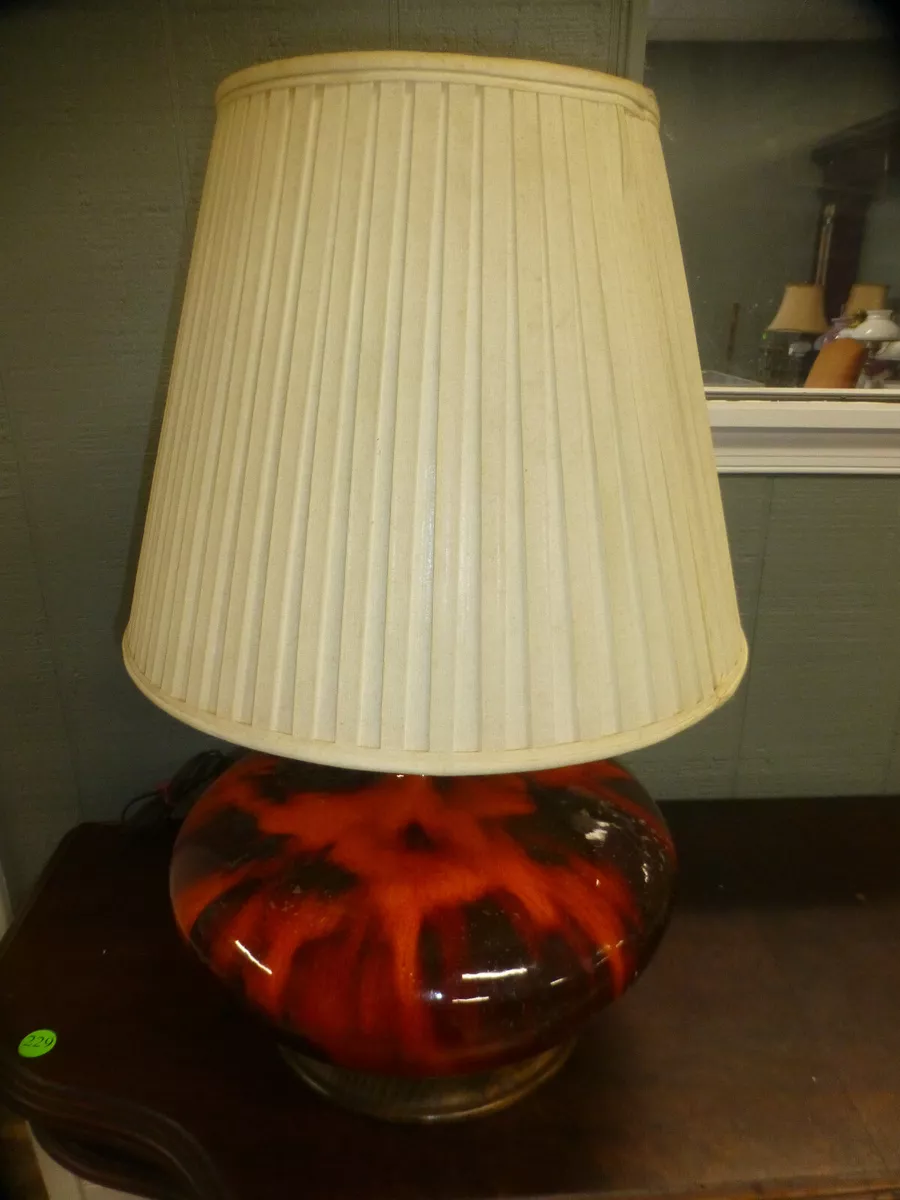 Vintage MCM LARGE Orange Brown Drip Glaze Pottery Table Lamp Mid Century Modern