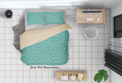 3D Abstract Snowflake Green Pattern Quilt Cover Set Bedding Sets Pillowcases 64