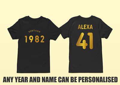 Personalisiertes bedrucktes Geburtstag T-Shirt, personalisieren Sie Ihren Namen und Geburtstagsjahr