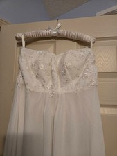 Elegant White Strapless Wedding/Formal Gown Size 14 Lace-Up Back, Beaded Bodice