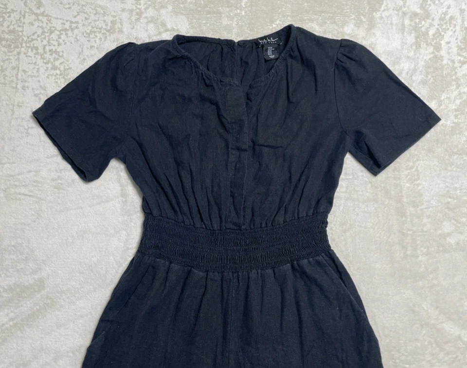 Nicole Miller Linen Blend Jumper Women's XS Black Elastic Waist Wide Leg Romper - Image 3 of 4